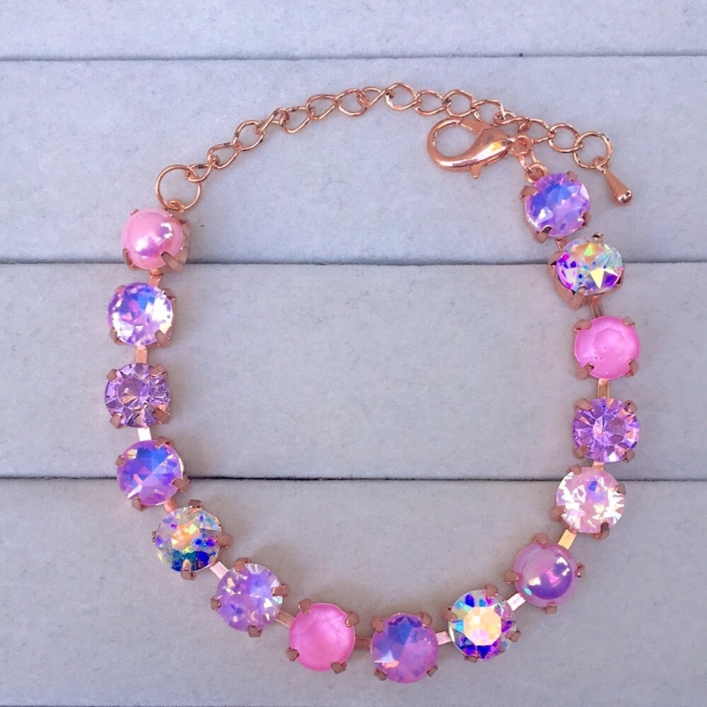 Iridescent Pink + Purple Opal Rose Gold Crystal Tennis Bracelet